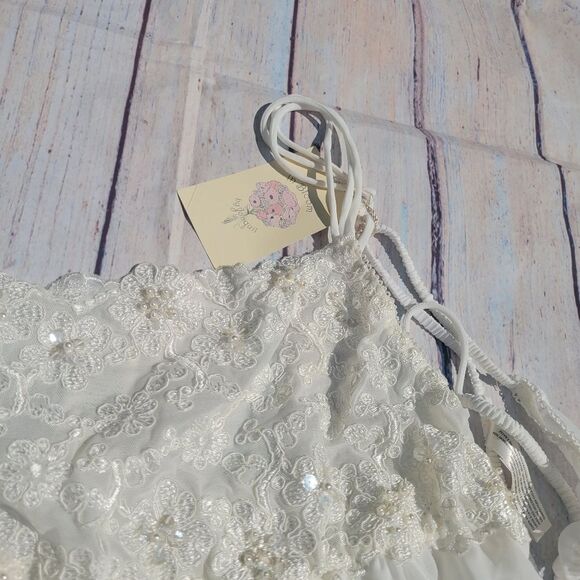 In Bloom by Jonquil Women's Ivory Lace Spaghetti Sleep Mini Dress Size Small - Picture 10 of 13